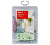 fischer EasyDIY - Caja decorativa con ganchos, tornillos, tacos y más, ideal para los entusiastas del bricolaje para fijar ideas creativas de decoración, juego preclasificado en caja de plástico, 131