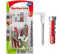 fischer EasyHook Angle K (6), Juego de 6 tornillos y tacos DuoPower 6 x 30, con gancho en ángulo, para tablero aglomerado para instalar en numerosos materiales de construcción