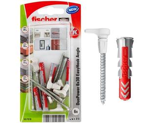 fischer - EasyHook Angle K | Set de 6 Ganchos en Ángulo con Tacos DUOPOWER 6x30 | Fijación Segura en Aglomerado, Hormigón, Ladrillo y Placas de Yeso | Sistema de Montaje Inteligente y Duradero
