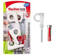 fischer EasyHook Loop K (4), Juego de 4 tornillos y tacos DuoPower 8 x 40, con gancho para tablero aglomerado para instalar fácilmente en numerosos materiales de construcción