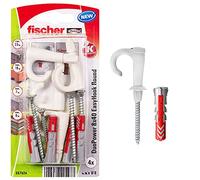 fischer EasyHook Round K (4), Juego de 4 tornillos y tacos DuoPower 8 x 40, con gancho redondo, para tablero aglomerado con ganchos flexibles para instalar en numerosos materiales de construcción