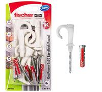 fischer EasyHook Round K (6), Juego de 6 tornillos y tacos DuoPower 6 x 30, con gancho redondo, para tablero aglomerado con ganchos flexibles para instalar en numerosos materiales de construcción