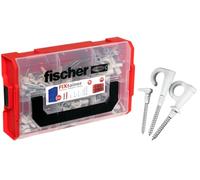 Fischer FixTainer DuoPower + EasyHook + Screw Torx, juego de varios ganchos, tacos DuoPower, tapas y tornillos, ganchos de tornillo flexibles para montaje en numerosos materiales de construcción, 228