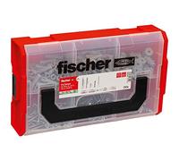 fischer FixTainer - Juego de 240 tacos de metal y tacos universales para placas de yeso, incluye herramientas de colocación y tornillos, práctica caja de herramientas