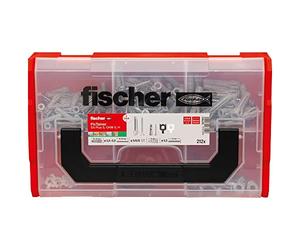 fischer FixTainer SX-Plus - Juego de tacos para tornillos y ganchos (212 piezas, para hormigón, materiales completos y perforados, práctica caja de herramientas con asa y sistema de clic), juego de