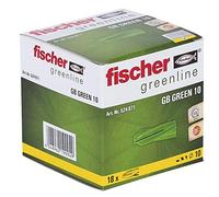 fischer GB Green 10 - Tacos para hormigón celular (mínimo 50% de materias primas renovables para fijar sistemas de buzón, instalaciones eléctricas en hormigón celular, 18 unidades), color verde