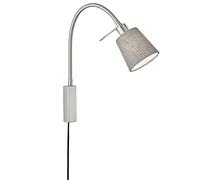 Fischer & Honsel Flex - Lámpara de cama, diseño de nube, color níquel mate, pantalla de tela, color gris y blanco interior, ancho: 11,00 cm, altura: 40,00 cm, alcance de pared: 35 cm, con interruptor