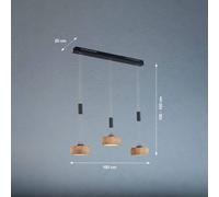 FISCHER & HONSEL Lámpara colgante LED Shine-Wood, roble/negro Longitud 100 cm 3 luces. True