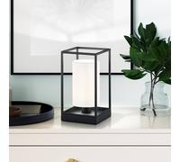 FISCHER & HONSEL Lámpara de mesa Gilli, blanco/negro, lino, metal, altura 29 cm