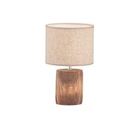 Fischer & Honsel Lámpara de mesa Malik, lámpara de hormigón con efecto madera con pantalla de tela e interruptor de cable, hormigón color madera y lino color arena, altura 35 cm, diámetro 20 cm
