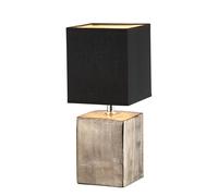 Fischer & Honsel Lámpara de mesa, Ouro, bronce antiguo, pantalla de tela, negro chintz, color dorado interior | L: 14 cm, ancho: 14 cm, alto: 35 cm, con interruptor de cuerda | 1 x E14 máx. 25