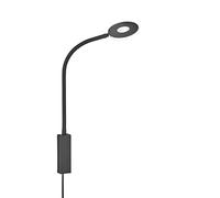 Fischer & Honsel Lámpara de pared flexible, cama, color negro arena, cable negro, ancho: 10,00 cm, alto: 50,00 cm, longitud total: 35,00 cm, con interruptor de cuerda, 1 LED de 6,0 W, 3000, 740 lm