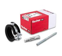 fischer Juego de abrazaderas de tubo FGRS 25 - 30 gvz, juego de abrazaderas de tubo con 30 piezas: 10 abrazaderas de tubo articulado FGRS 25-30,10 unidades, tornillo STST8 x 80,10 unidades, tacos