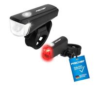 FISCHER Juego de iluminación LED para Bicicleta, con tecnología LED, Resistente a Salpicaduras, Color Negro, 1 Unidad