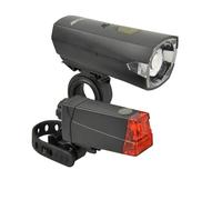 Fischer Juego de Luces para Bicicleta (12 Lux, Luces Delanteras y traseras, protección contra Salpicaduras IP44, homologadas por StVZO), Color Negro