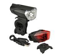 Fischer Kit de iluminación para Bicicleta de 35 Lux con Sensor crepuscular y Movimiento, Juego de Luces con batería, luz Delantera y Trasera, con batería y función de Carga USB, protección contra