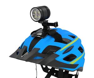 FISCHER Lámpara LED para casco de bicicleta, batería LED con 7 horas de duración, luz de acción todoterreno, 4 modos de iluminación continua, indicador de batería, soporte Go-Pro, 1600 lúmenes, color