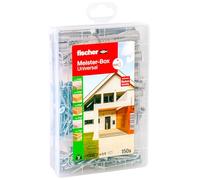 fischer Meister-Box - Juego de tacos y tornillos (150 piezas, 6-8 mm de diámetro, 35-50 mm de longitud, para bricolaje y profesionales, ideal para toda la casa), tacos universales UX con borde