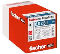 fischer PowerFast II 566332 - Tornillo para madera, 8,0 x 80, 50 unidades, color plateado