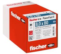 fischer PowerFast II 566355 STP - Tornillo para madera (8,0 x 80 mm, 50 unidades), color plateado