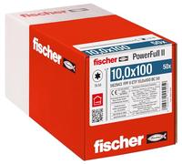 fischer PowerFull II 10,0 x 100, 50 unidades, tornillo de rosca premium con innovadora geometría de punta, tornillo de acero para estructuras de madera con cabeza avellanada, reduce el riesgo de división