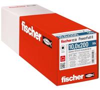 fischer PowerFull II 10,0 x 200, 50 unidades, tornillo de rosca premium con innovadora geometría de punta, tornillo de acero para estructuras de madera con cabeza avellanada, reduce el riesgo de división