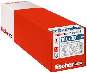 fischer PowerFull II 10,0 x 300 - Tornillo de rosca completo (25 unidades) con innovadora geometría de punta, tornillo de acero para estructuras de madera con culata, reduce el riesgo de rotura
