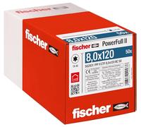 fischer PowerFull II - Tornillo totalmente roscado de 8.0 x 120 pulgadas (paquete de 50) con geometría de punta innovadora, tornillo de acero para soportar construcciones de madera con cabeza