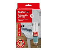 Fischer PowerMix NTJH, 2 unidades Mega Pegamento epoxi bicomponente, adhesivo transparente, para pegar metal, madera, plástico, vidrio, cerámica, 2 x 25 ml