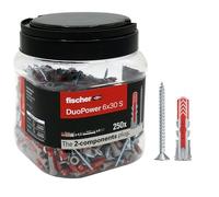 Fischer Propack Duopower 572885-250 tacos con tornillo en bote reutilizable para fijación en hormigón, mampostería y cartón yeso, 6 x 30 cm