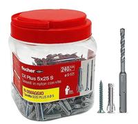 fischer Propack SX Plus 5 S, 240 tacos 5 x 25 con tornillo + broca SDS 5 mm, reutilizable, para fijación en hormigón y mampostería 570205