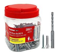 Fischer Propack SX Plus 6 S, 200 tacos 6x30 con tornillo y broca SDS 6 mm bote reutilizable