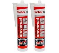 fischer - Silicona Acética Transparente 280ml | Sellador Universal para Vidrio, Aluminio y Cerámica | Antimoho | Resistente al Agua y Productos de Limpieza | Uso Interior y Exterior (Paquete de 2)