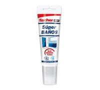 fischer - Silicona Blanca Superbaños 100 ml | Antimoho y Resistente a la Humedad | Sellador Flexible para Baños, Cocinas y Juntas | Adhesión Duradera en Múltiples Superficies