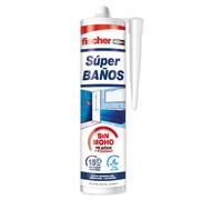 fischer - Silicona Blanca Superbaños 280 ml | Antimoho y Resistente a la Humedad | Sellador Flexible para Baños, Cocinas y Juntas | Adhesión Duradera en Múltiples Superficies