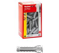 Fischer SX Plus 8 x 40 mm | 100 tacos para pared completa, ladrillo perforado, mampostería, hormigón | Fijación de lámparas, muebles, armarios de pared