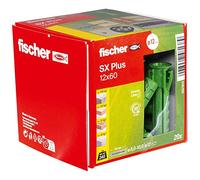 fischer SX Plus Green - Tacos de expansión (12 x 60 cm, caja con 20 tacos sostenibles, tacos multiusos de materias primas renovables, sujeción óptima en hormigón, ladrillo macizo, hormigón celular,