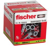 Fischer Taco Duopower 10X50 / (Caja de 50 Uds), 555010, Gris y Rojo, 0, Set Piezas