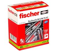 fischer - taco impermeabilizante DuoSeal 6 x 38 S A2, taco sellador antimoho y antihumedad para fijar muebles, estanterías, accesorios de baño (50 uds)