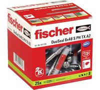 fischer - taco impermeabilizante DuoSeal 8 x 48 S A2 - taco sellador antimoho y antihumedad para fijar muebles, estanterías, accesorios de baño (25 uds)