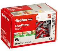 fischer - Tacos DUOPOWER 6x30 mm | Caja de Tacos Universales Bicolor | Nylon de 2 Componentes para Fijaciones en Hormigón, Ladrillo, Piedra y Cartón Yeso | 100 uds