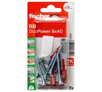 Fischer - Tacos - Kit de 8 tacos Duopower Ø8 x 40 mm + tornillos + tapa para fijación estantes - Fischer