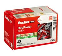 Fischer Tacos DuoPower 6x30 – con borde para aire acondicionado y hormigón, Gris/Rojo, 100 uds
