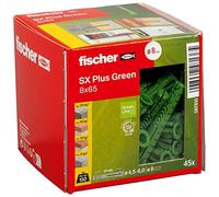 fischer Tacos pared Ecológicos para hormigón SX Plus GREEN 8 x 65 de materiales renovables para fijar lámparas, cuadros, aires acondicionados, caja tacos 45 unidades