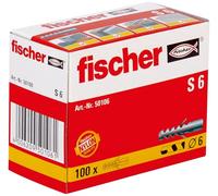 fischer Tacos nylon universal S 6, aleta antigiro y cuello libre de expansión, 100 uds