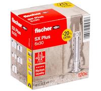 fischer - Tobillo de Nailon multimaterial SX Plus 6 x 30 + 20% de Contenido Adicional Gratuito/Caja de 120