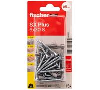Fischer - Tobillo de nylon de expansión SX Plus 6x30 con brida y tornillos, todos los materiales/Blister de 15