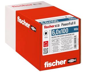 Fischer - Tornillo de refuerzo Powerfull FPF II CHTF 6,0x100 revestimiento zincado, rosca total, cabeza cilíndrica con Huella Torx/caja de 100