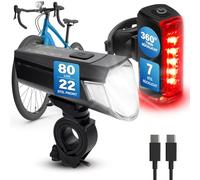Fischer Twin - Juego de Luces LED para Bicicleta, iluminación de Suelo de 360°, 80 Lux, batería Recargable con USB C, Montaje Delantero y Trasero sin Herramientas