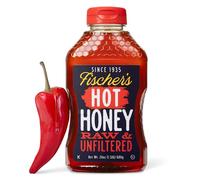 Fischer's Hot Honey - Miel 100% cruda sin filtrar con pimiento picante, botella exprimible de 24 onzas - Miel picante Chefs' Choice - Patada picante para pizza, barbacoa, pollo asado, tabla de queso